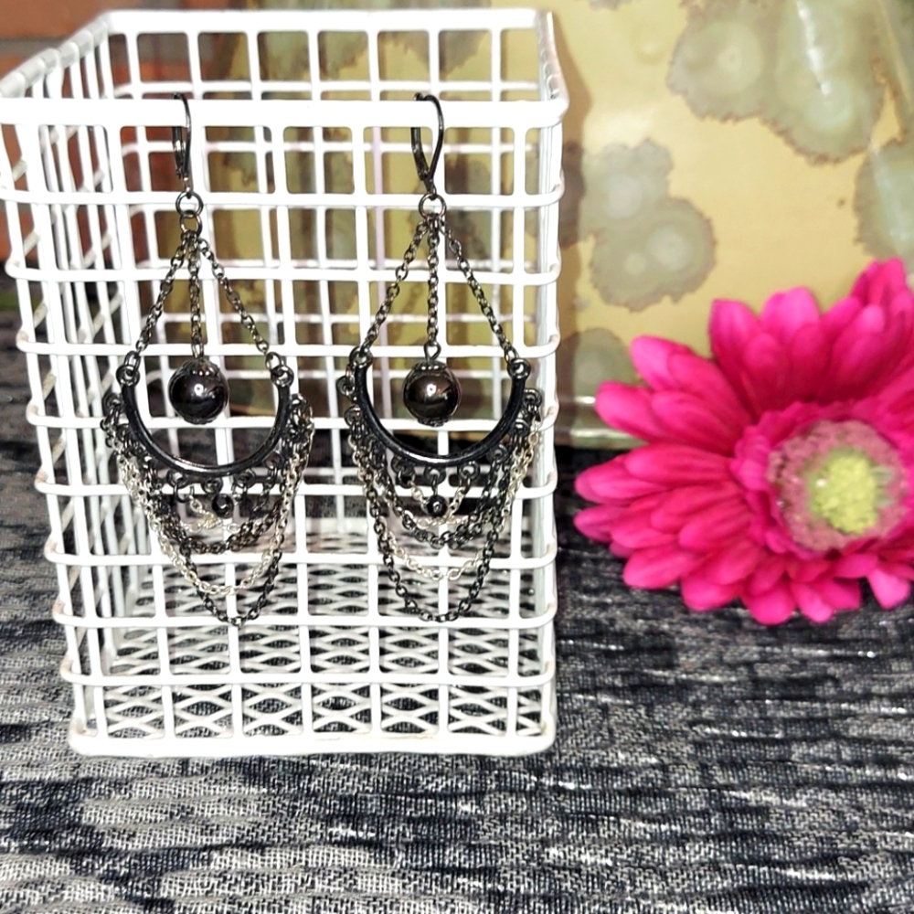 Leverback hematite dangle earrings